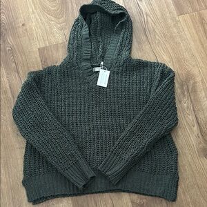 Cozy Knit Hooded Sweater in Olive Green